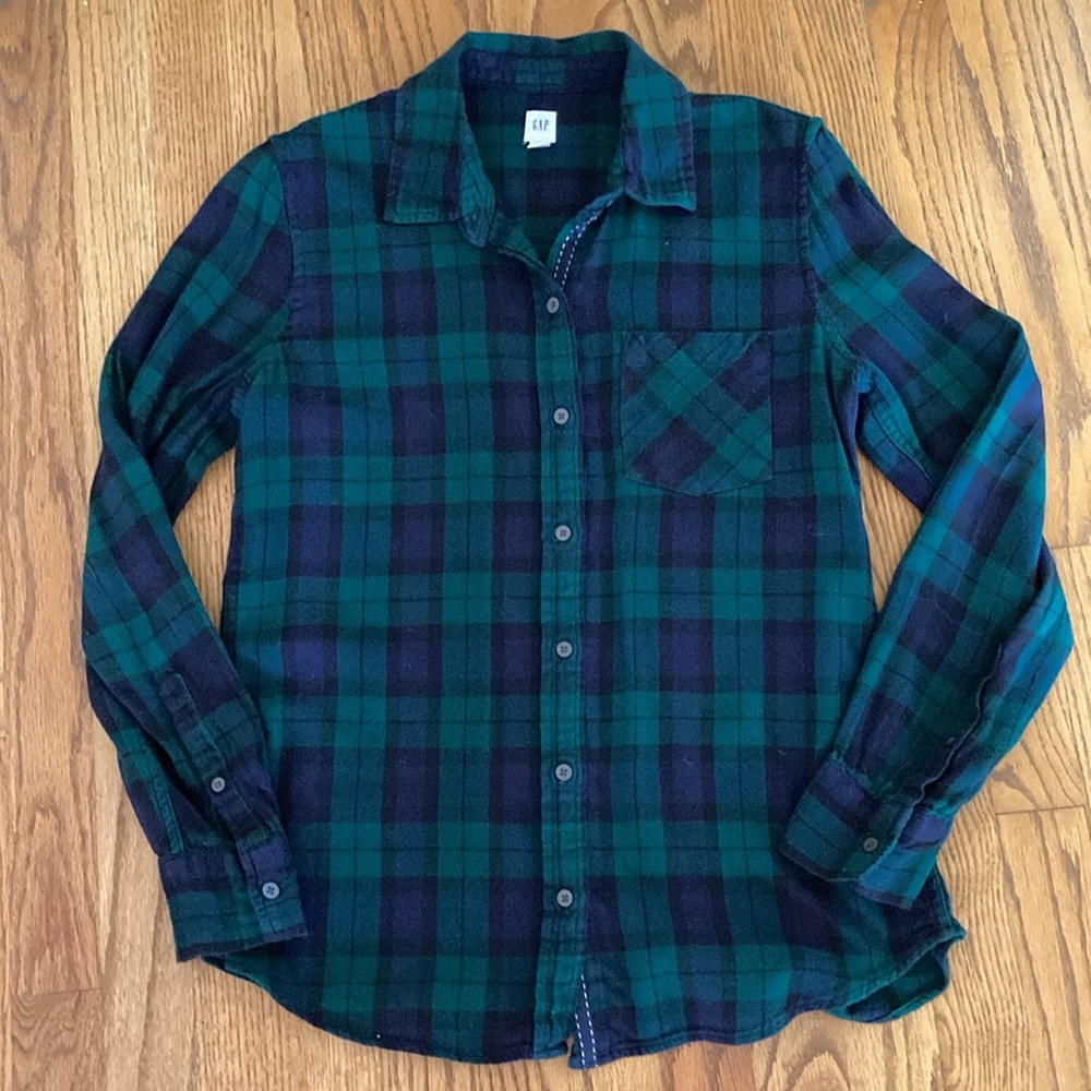 Gap navy/ green ling sleeve flannel shirt